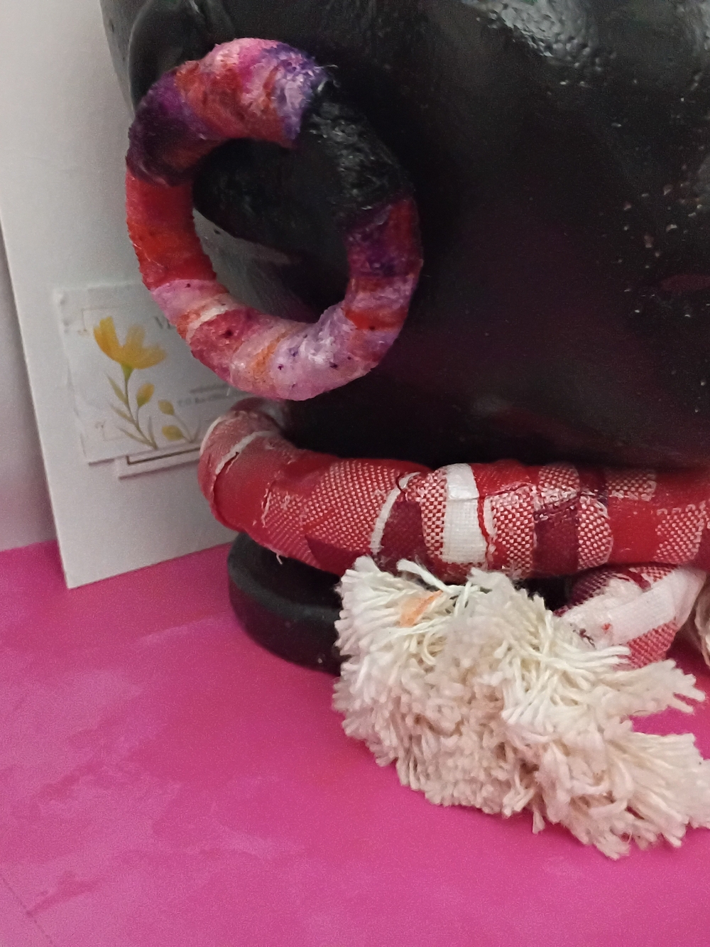 Handcrafted Pink & Red Fabric Hoop Earrings and Wrapped Bangle Set